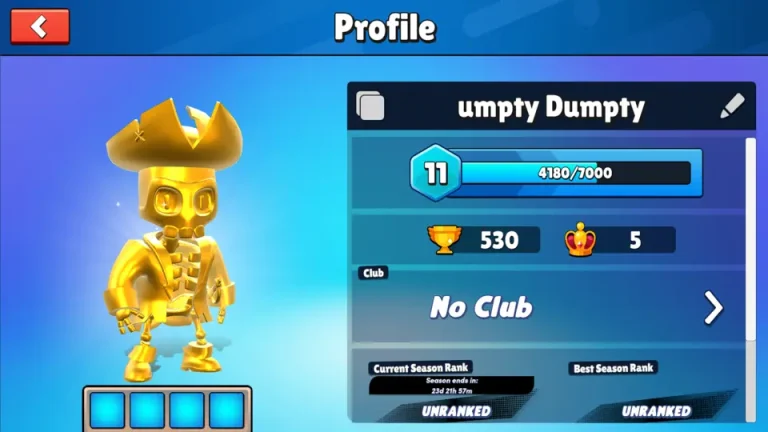 player profile screen